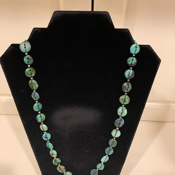26" Turquoise and Sterling Necklace - Picture 1 of 4